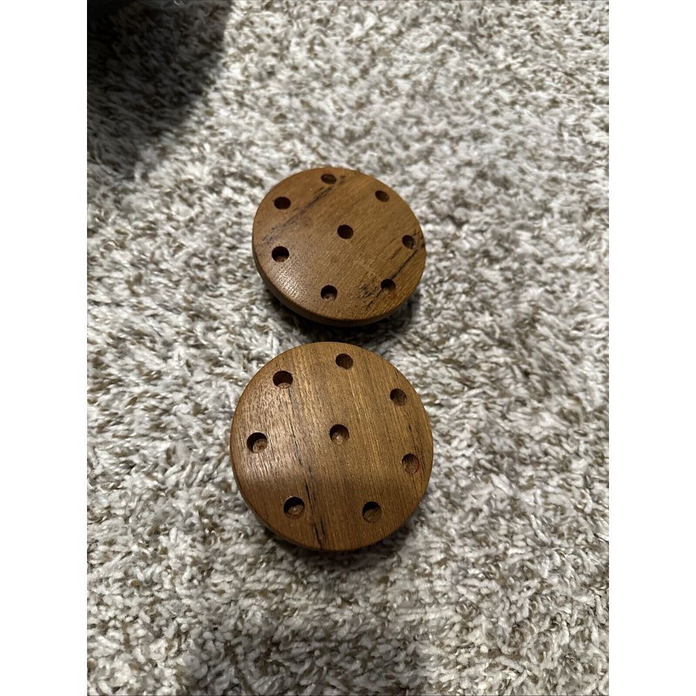 Vintage MCM Danish‎ Teak Wood Pedestal Round 12 Hole Candle Holders (2)